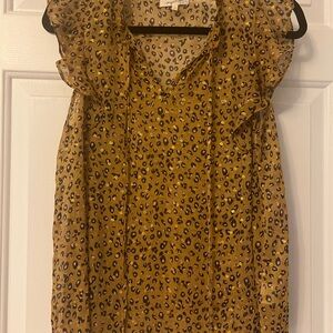 Mustard Leopard Print Ruffle Blouse